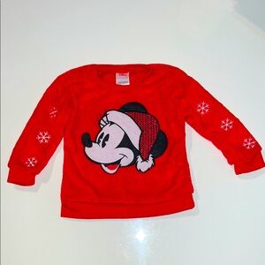 Disney Holiday Minnie Mouse Santa Sweater, Faux Fur & Sequins, Red, 24 Months